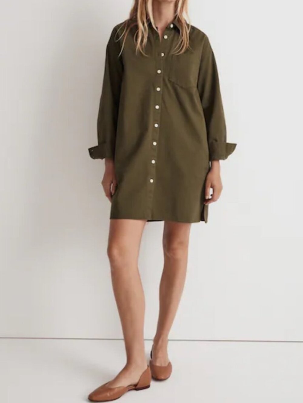 Madewell Olive Green Mini Shirt Dress